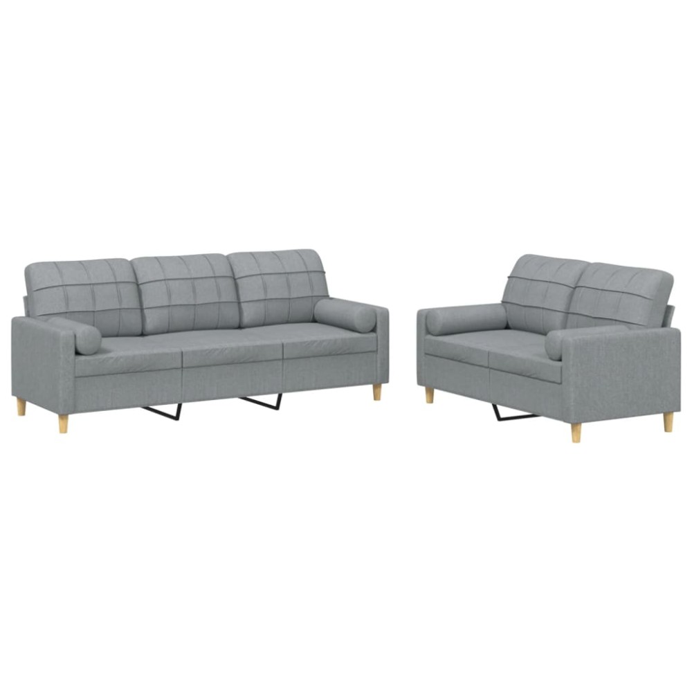 vidaXL Set de canapele cu perne, 2 piese, gri deschis, material textil