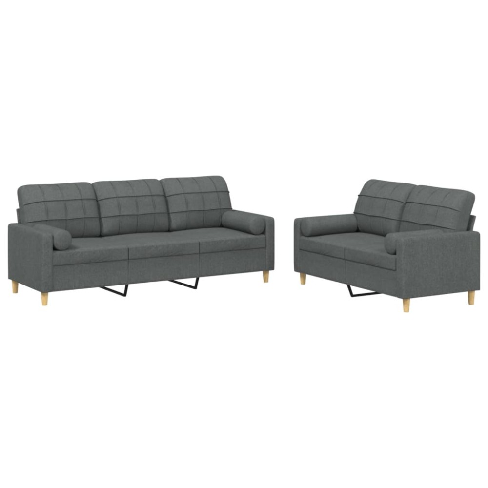 vidaXL Set de canapele cu perne, 2 piese, gri închis, material textil