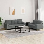 vidaXL Set de canapele cu perne, 2 piese, gri închis, material textil vidaXL Set de canapele cu perne, 2 piese, gri închis, material textil