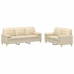 vidaXL Set de canapele cu perne, 2 piese, crem, material textil vidaXL Set de canapele cu perne, 2 piese, crem, material textil
