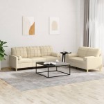 vidaXL Set de canapele cu perne, 2 piese, crem, material textil vidaXL Set de canapele cu perne, 2 piese, crem, material textil