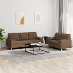 vidaXL Set de canapele cu perne, 2 piese, maro, textil vidaXL Set de canapele cu perne, 2 piese, maro, textil
