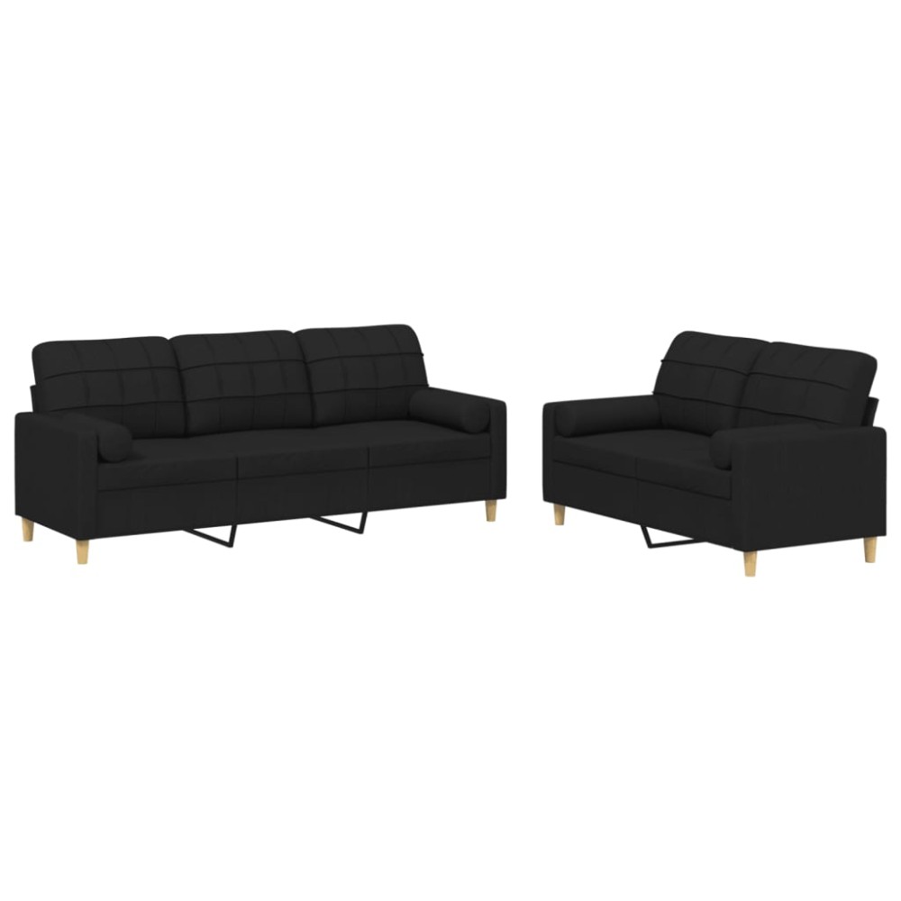 vidaXL Set de canapele cu perne, 2 piese, negru, material textil