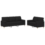 vidaXL Set de canapele cu perne, 2 piese, negru, material textil