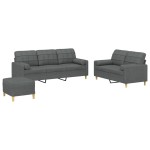 vidaXL Set de canapele cu perne, 3 piese, gri închis, textil vidaXL Set de canapele cu perne, 3 piese, gri închis, textil