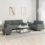 vidaXL Set de canapele cu perne, 3 piese, gri închis, textil vidaXL Set de canapele cu perne, 3 piese, gri închis, textil