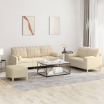 vidaXL Set de canapele cu perne, 3 piese, crem, textil vidaXL Set de canapele cu perne, 3 piese, crem, textil