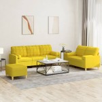 vidaXL Set de canapele cu perne, 3 piese, galben deschis, textil vidaXL Set de canapele cu perne, 3 piese, galben deschis, textil