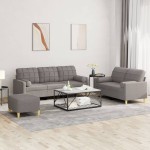 vidaXL Set de canapele cu perne, 3 piese, gri taupe, textil vidaXL Set de canapele cu perne, 3 piese, gri taupe, textil