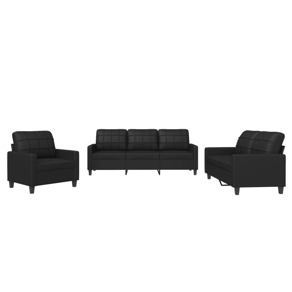 vidaXL Set de canapele cu perne, 3 piese, negru, piele ecologică