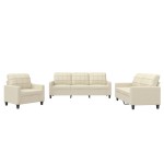 vidaXL Set de canapele cu perne, 3 piese, crem, piele ecologică vidaXL Set de canapele cu perne, 3 piese, crem, piele ecologică