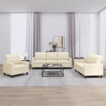 vidaXL Set de canapele cu perne, 3 piese, crem, piele ecologică vidaXL Set de canapele cu perne, 3 piese, crem, piele ecologică