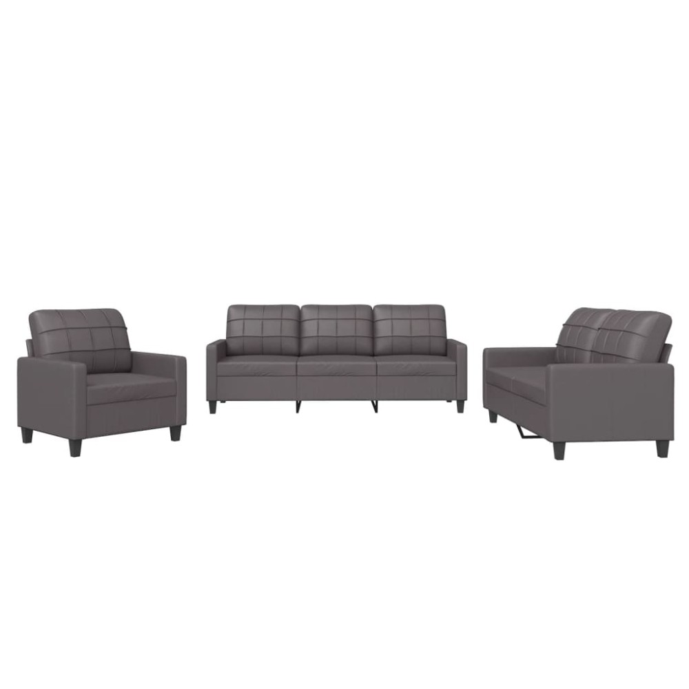 vidaXL Set de canapele cu perne, 3 piese, gri, piele ecologică