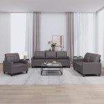 vidaXL Set de canapele cu perne, 3 piese, gri, piele ecologică vidaXL Set de canapele cu perne, 3 piese, gri, piele ecologică