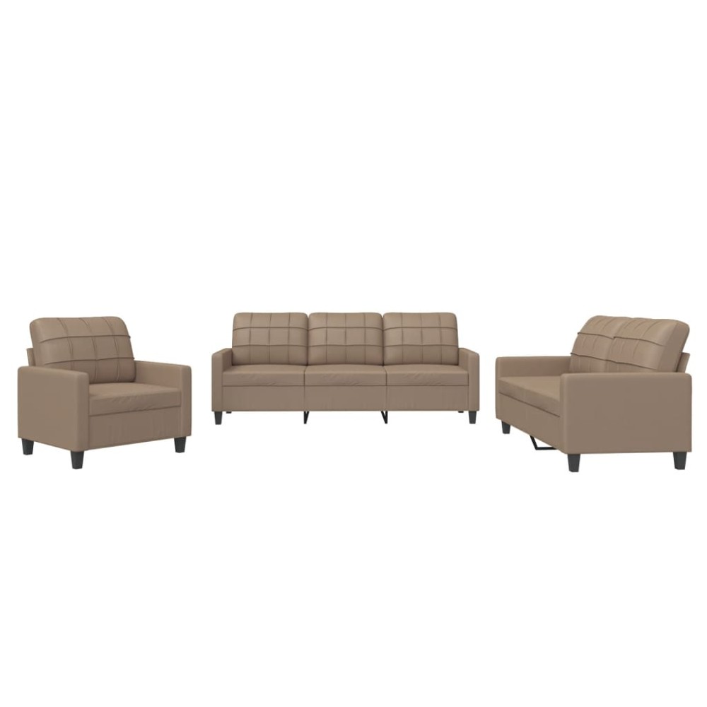vidaXL Set de canapele cu perne, 3 piese, cappuccino, piele ecologică