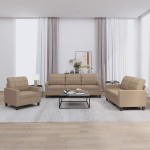 vidaXL Set de canapele cu perne, 3 piese, cappuccino, piele ecologică vidaXL Set de canapele cu perne, 3 piese, cappuccino, piele ecologică