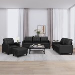 vidaXL Set de canapele cu perne, 4 piese, negru, piele ecologică vidaXL Set de canapele cu perne, 4 piese, negru, piele ecologică