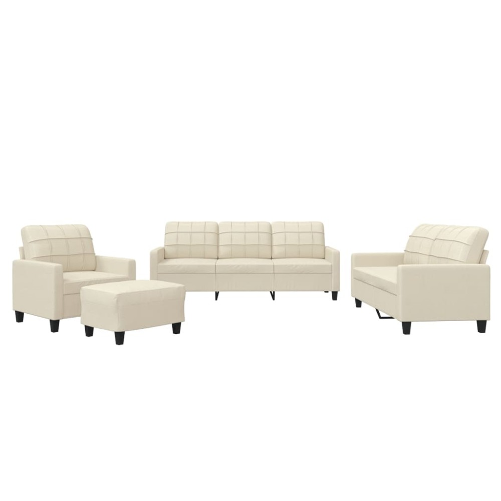 vidaXL Set de canapele cu perne, 4 piese, crem, piele ecologică