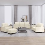 vidaXL Set de canapele cu perne, 4 piese, crem, piele ecologică vidaXL Set de canapele cu perne, 4 piese, crem, piele ecologică