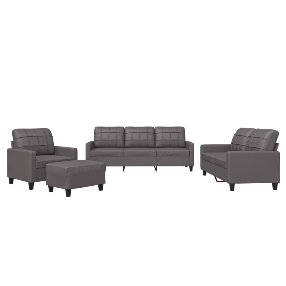 vidaXL Set de canapele cu perne, 4 piese, gri, piele ecologică
