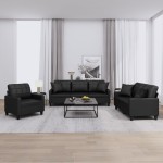 vidaXL Set de canapele cu perne, 3 piese, negru, piele ecologică vidaXL Set de canapele cu perne, 3 piese, negru, piele ecologică