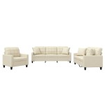 vidaXL Set de canapele cu perne, 3 piese, crem, piele ecologică vidaXL Set de canapele cu perne, 3 piese, crem, piele ecologică