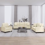 vidaXL Set de canapele cu perne, 3 piese, crem, piele ecologică vidaXL Set de canapele cu perne, 3 piese, crem, piele ecologică