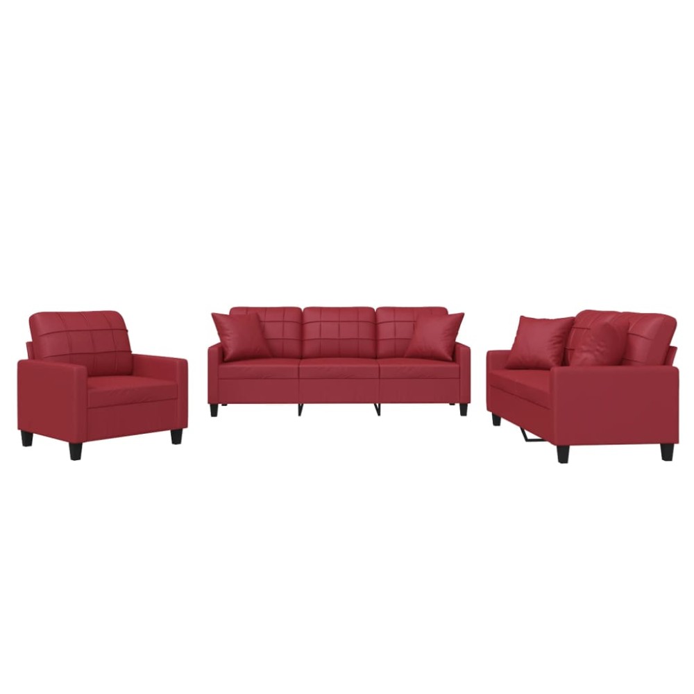 vidaXL Set de canapele cu perne, 2 piese, roșu vin, piele ecologică