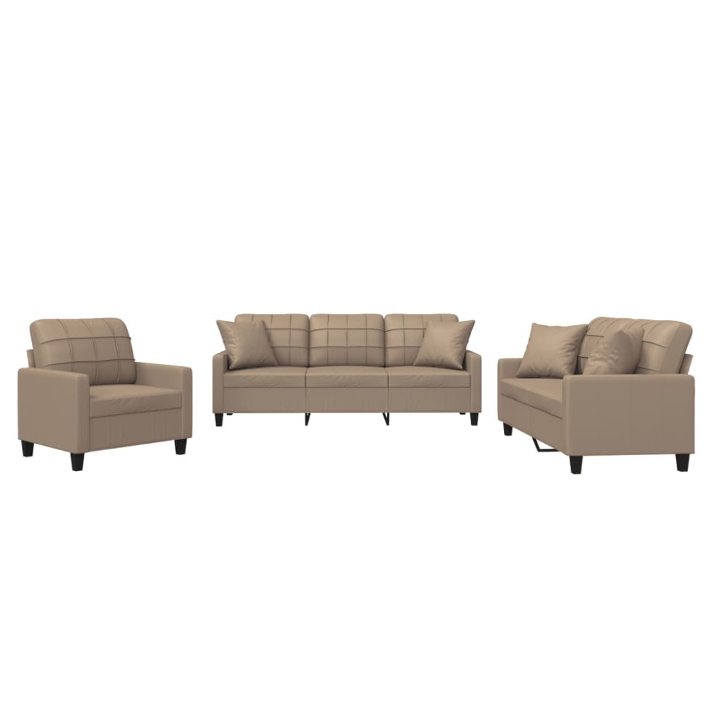 vidaXL Set de canapele cu perne, 3 piese, cappuccino, piele ecologică