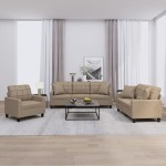 vidaXL Set de canapele cu perne, 3 piese, cappuccino, piele ecologică vidaXL Set de canapele cu perne, 3 piese, cappuccino, piele ecologică