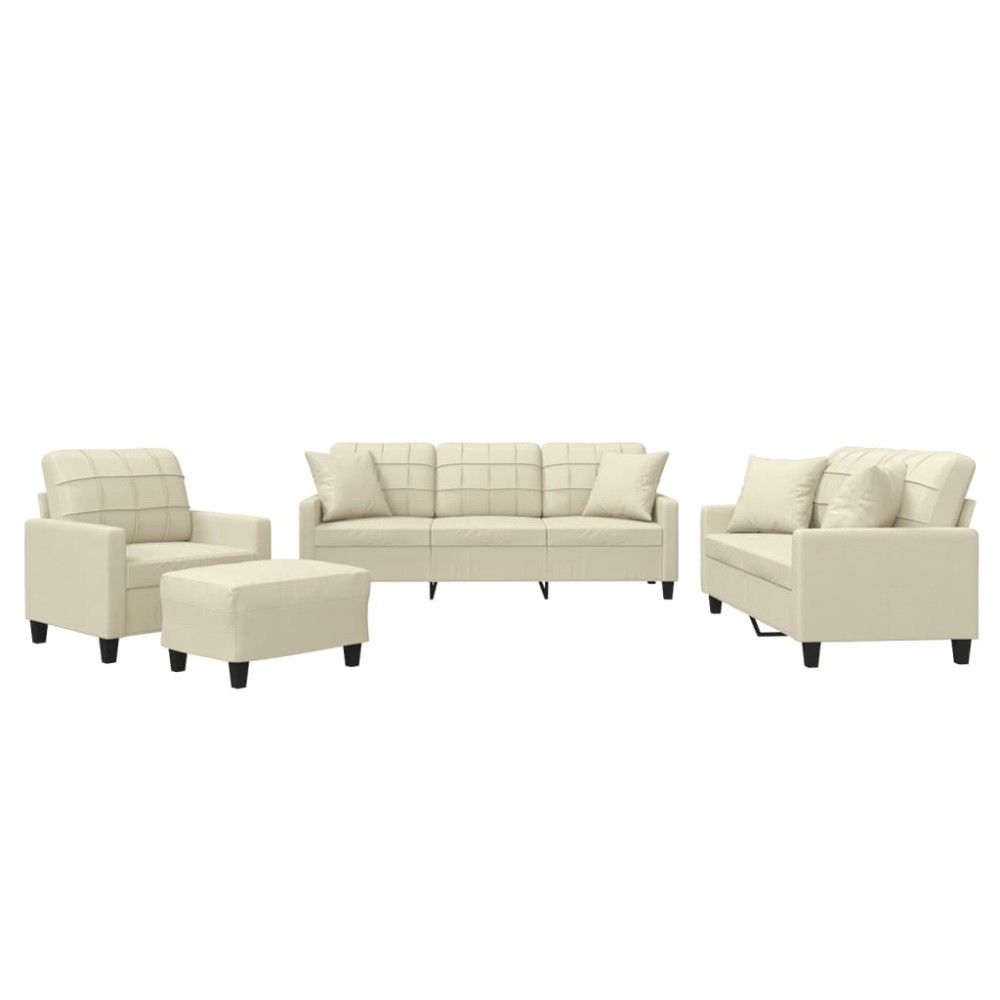 vidaXL Set de canapele cu perne, 4 piese, crem, piele ecologică