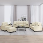 vidaXL Set de canapele cu perne, 4 piese, crem, piele ecologică vidaXL Set de canapele cu perne, 4 piese, crem, piele ecologică