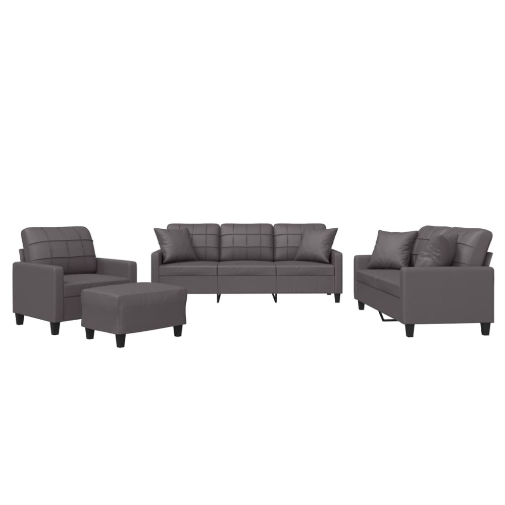 vidaXL Set de canapele cu perne, 4 piese, gri, piele ecologică