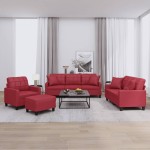 vidaXL Set de canapele cu perne, 4 piese, roșu vin, piele ecologică