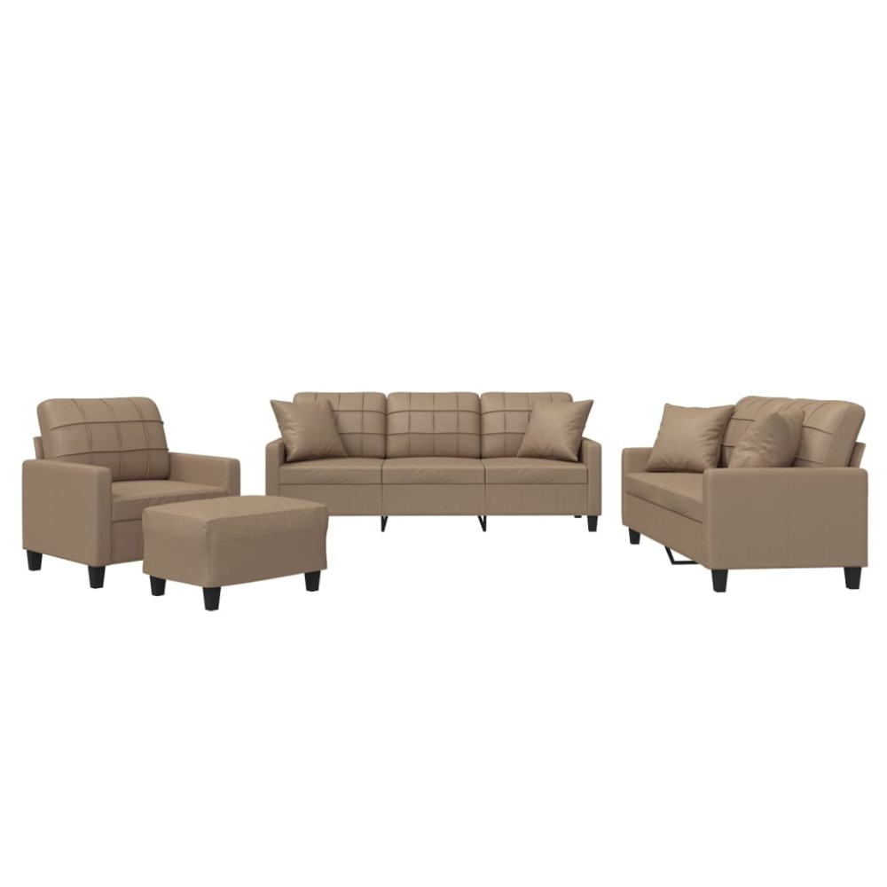 vidaXL Set de canapele cu perne, 4 piese, cappuccino, piele ecologică