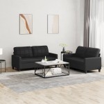 vidaXL Set de canapele cu perne, 2 piese, negru, piele ecologică vidaXL Set de canapele cu perne, 2 piese, negru, piele ecologică