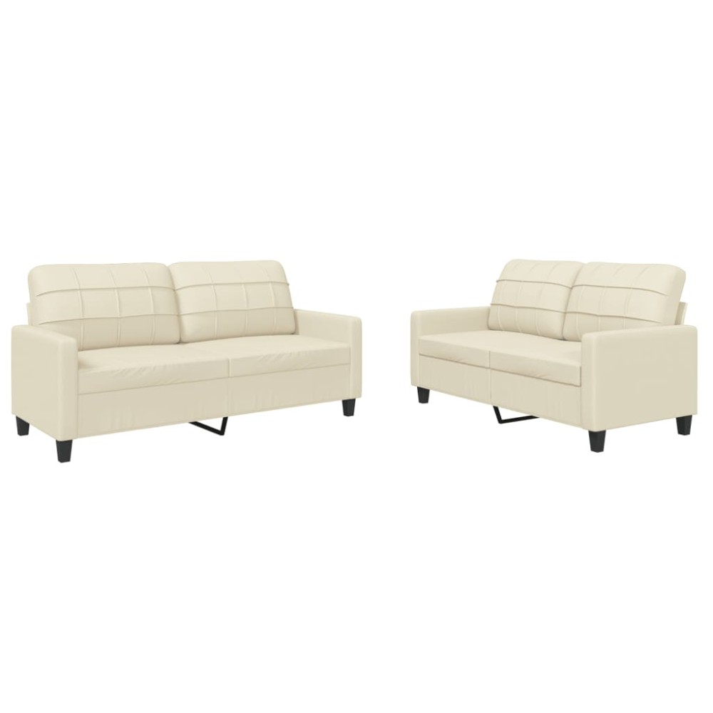 vidaXL Set de canapele cu perne, 2 piese, crem, piele ecologică