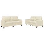 vidaXL Set de canapele cu perne, 2 piese, crem, piele ecologică vidaXL Set de canapele cu perne, 2 piese, crem, piele ecologică