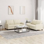 vidaXL Set de canapele cu perne, 2 piese, crem, piele ecologică vidaXL Set de canapele cu perne, 2 piese, crem, piele ecologică
