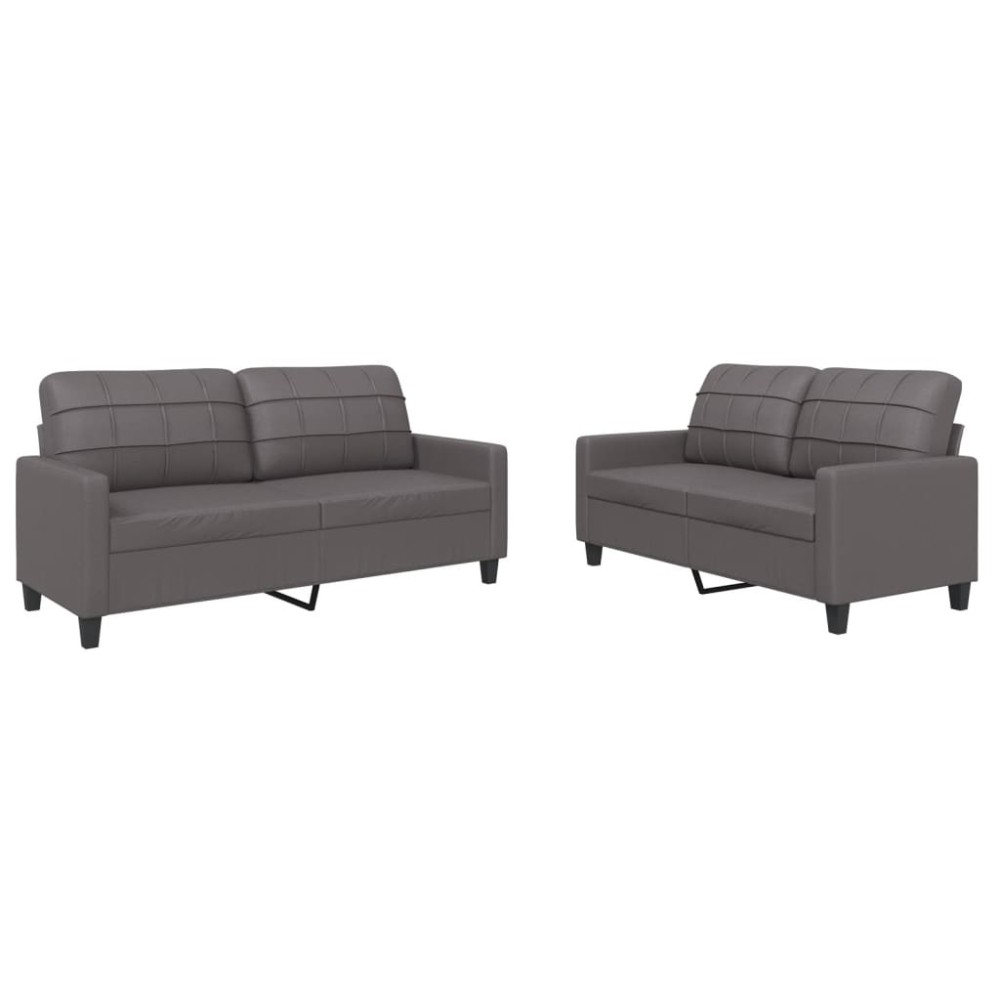 vidaXL Set de canapele cu perne, 2 piese, gri, piele ecologică