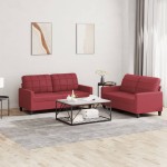 vidaXL Set de canapele cu perne, 2 piese, roșu vin, piele ecologică vidaXL Set de canapele cu perne, 2 piese, roșu vin, piele ecologică
