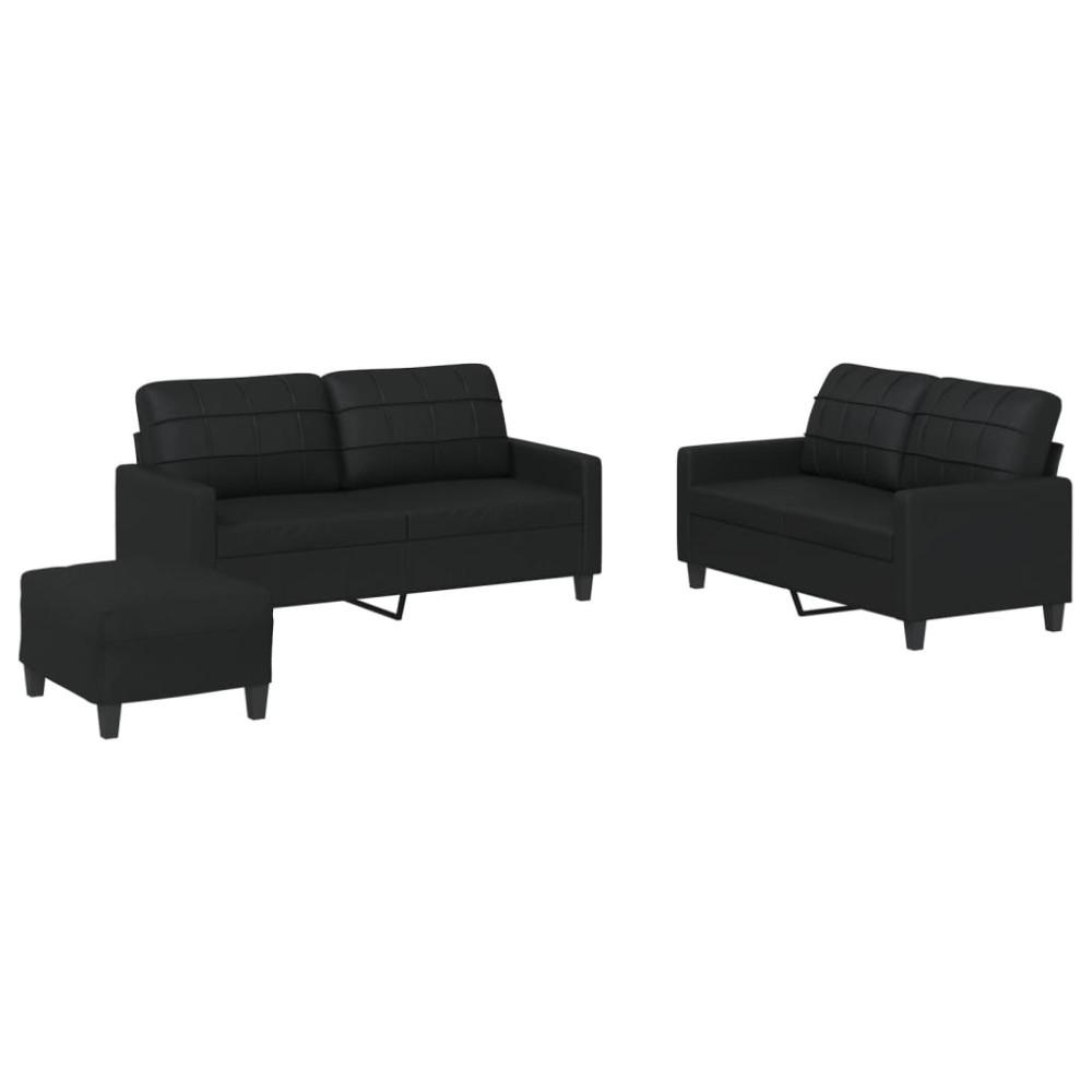 vidaXL Set de canapele cu perne, 3 piese, negru, piele ecologică