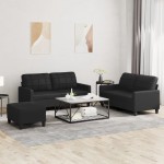vidaXL Set de canapele cu perne, 3 piese, negru, piele ecologică vidaXL Set de canapele cu perne, 3 piese, negru, piele ecologică