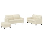vidaXL Set de canapele cu perne, 3 piese, crem, piele ecologică vidaXL Set de canapele cu perne, 3 piese, crem, piele ecologică