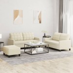 vidaXL Set de canapele cu perne, 3 piese, crem, piele ecologică vidaXL Set de canapele cu perne, 3 piese, crem, piele ecologică