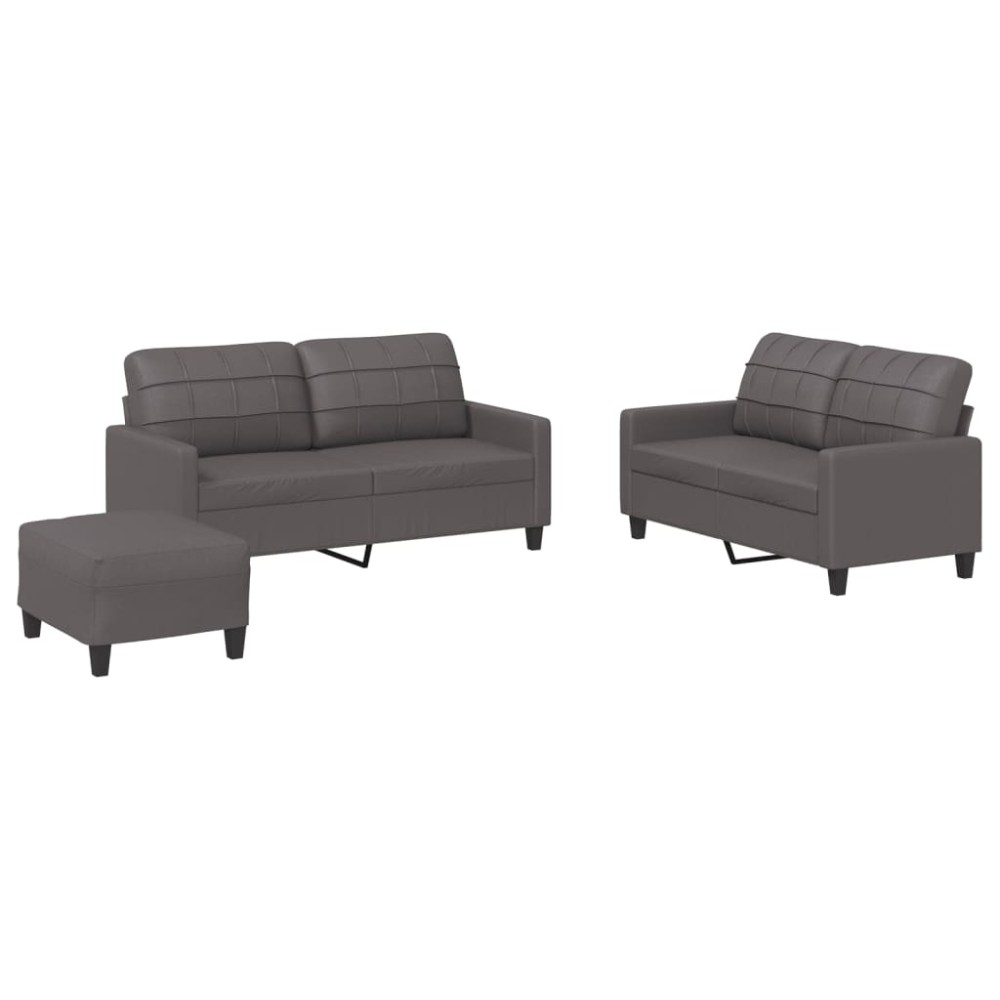 vidaXL Set de canapele cu perne, 3 piese, gri, piele ecologică