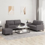 vidaXL Set de canapele cu perne, 3 piese, gri, piele ecologică vidaXL Set de canapele cu perne, 3 piese, gri, piele ecologică