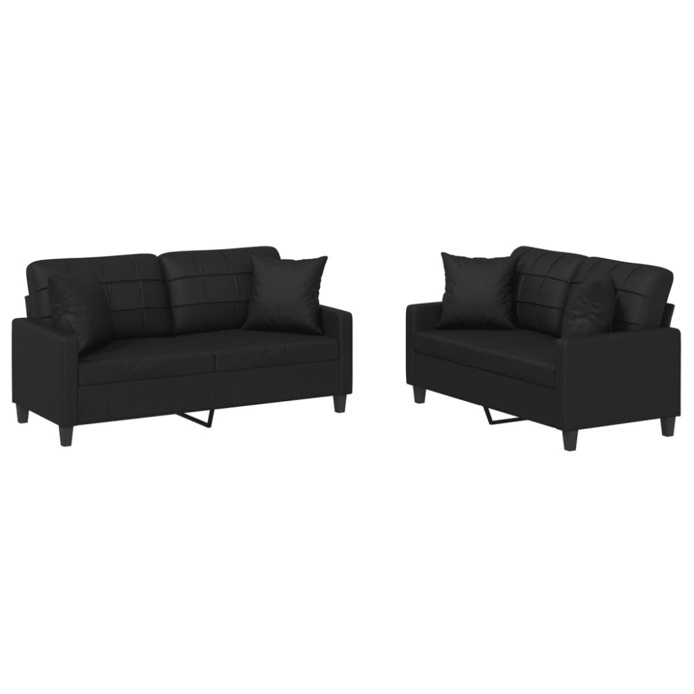 vidaXL Set de canapele cu perne, 2 piese, negru, piele ecologică