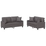 vidaXL Set de canapele cu perne, 2 piese, gri, piele ecologică