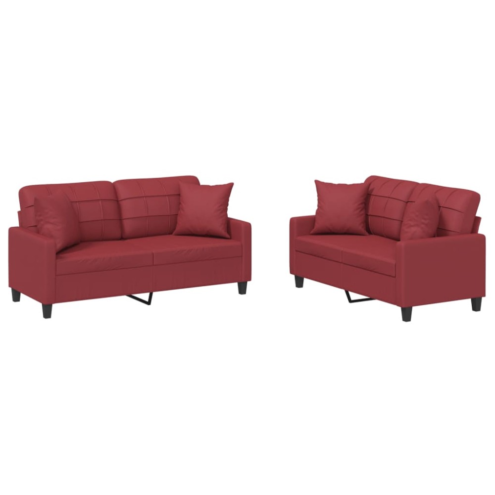 vidaXL Set de canapele cu perne, 2 piese, roșu vin, piele ecologică